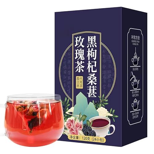黒クコ実桑果実バラ茶120 g(5g*24包)美容茶花茶美肌美顔茶花青素養生茶花草茶中国茶桑果実黒クコ実バラ花ティーバッグ女神茶240g
