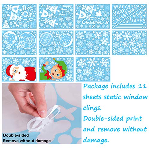 Jollylife 366Pcs Christmas Snowflake Window Clings Decorations - Santa Clause/Elf/White Baubles/Bells Decals - Winter Wonderland Xmas Party Decor（11 Sheets） #TOP2