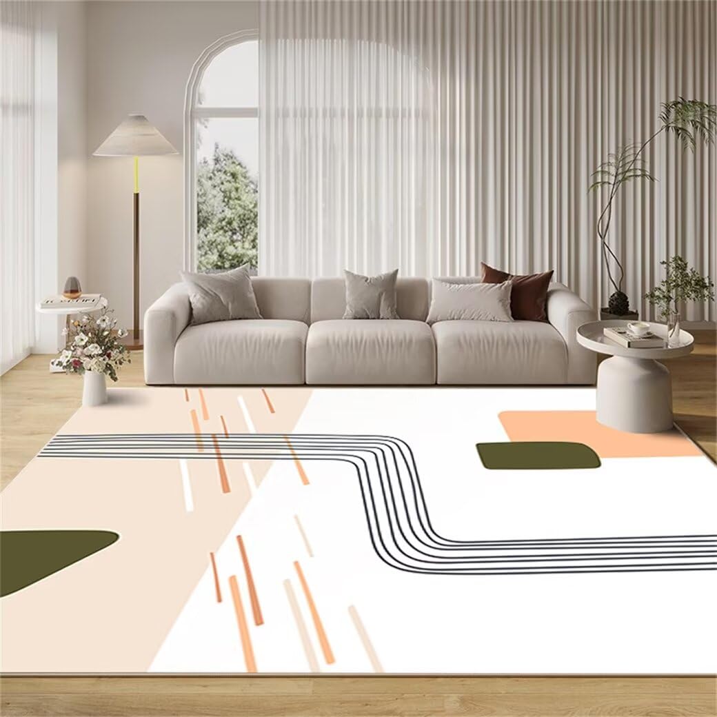 Tapis de salon moderne lavable blanc rayures