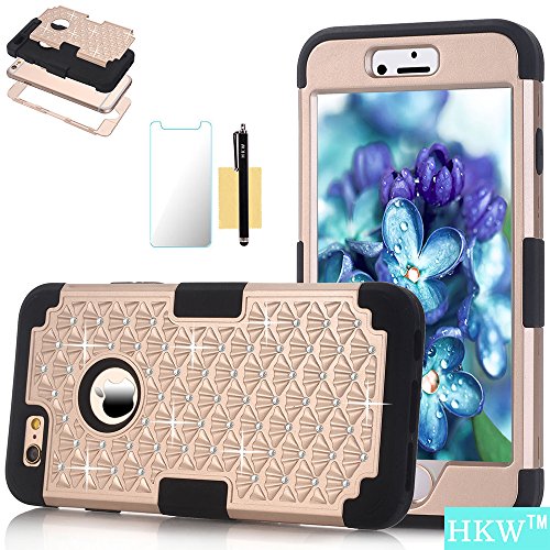 iPhone 6 Plus Case,iPhone 6S Plus Phone Case,HKW (TM) Bling Rhinestone 3 in 1 Armor Shockproof Defender Case Cover for Apple iPhone 6/6S Plus 5.5 Inch Diamond Case (Gold/Black) (MA1619)