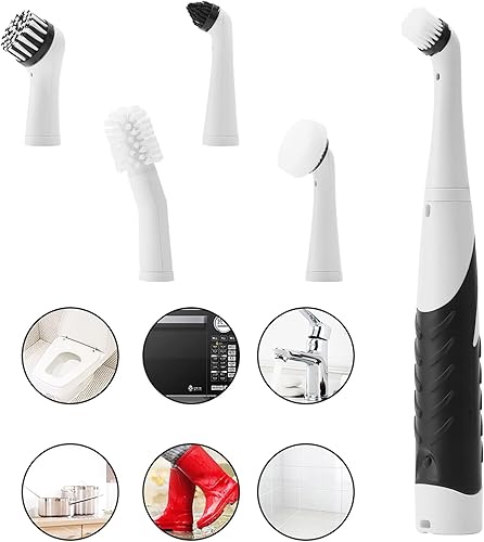 Miniatura 7 de FAMKIT Cepillo de limpieza eléctrico, herramientas de limpieza con 5 cabezales de cepillo y 3 almohadillas de esponja para cocina, baño, lavabo