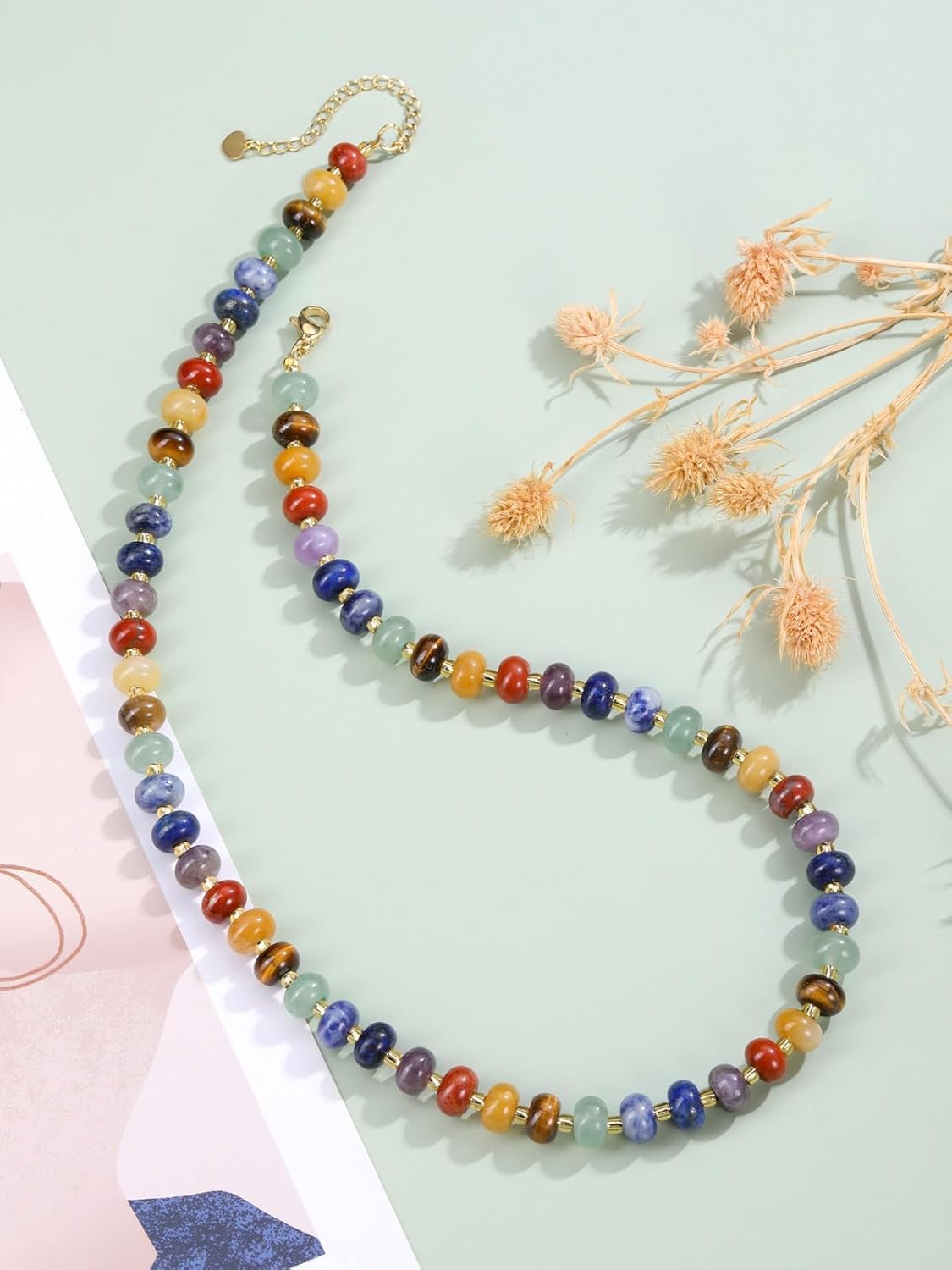 CrystalTears Beaded Gemstone Necklace for Women, Womens Colorful Boho Stone Bead Choker Necklace, Handmade Natural Crystal Stone Summer Beach Jewellery Gifts for Women Mom Christmas - Image 2