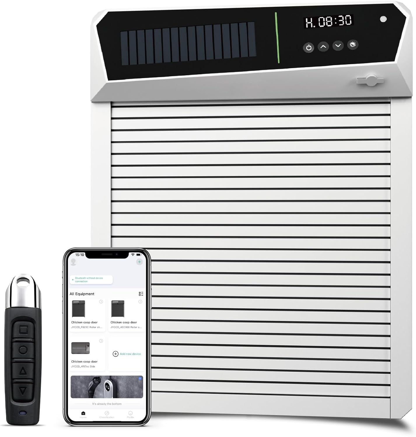 Gardtech Automatic Chicken Coop Door - Solar Powered Chicken Coop Door with LCD Display, Electric Chicken Coop Door with Timer & Light Sensor & Remote Control [Programmable with App] for Poultry white