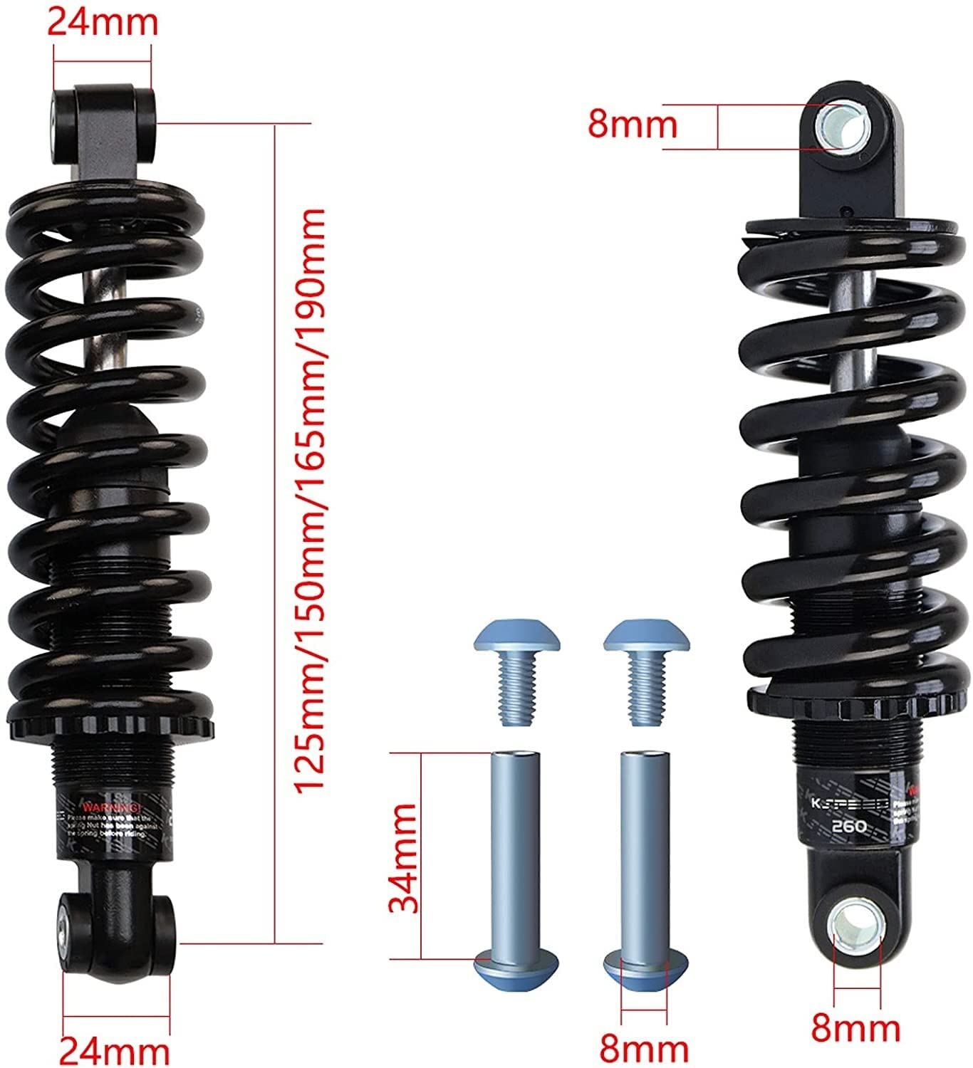 Amortiguador Amortiguador Trasero de Repuesto 125mm, 150mm, 165mm y 190mm for Bicicletas montaña, Resorte helicoidal suspensión Trasera Suave eléctrica(150mm-750lbs)