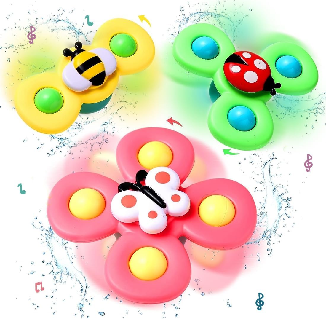 Wembley Suction Spinner Toy for Baby Bath Toys Water Toys for Kids Fidget Spinner Spinning Sensory Toddler Infant Flight Travel Toy Stick to Car Window Table Chair Birthday Return Gift for Kids 3 Pcs