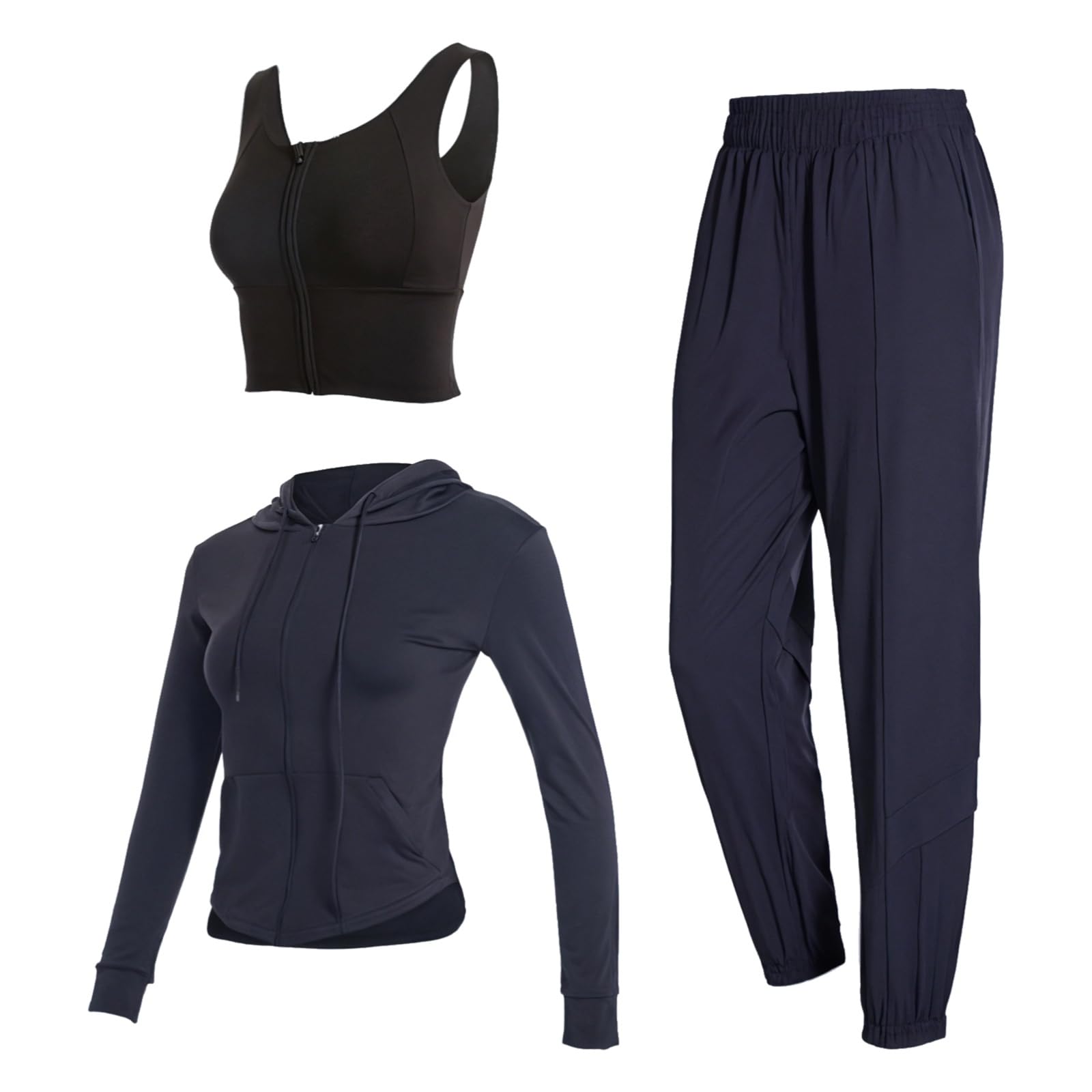 Xxl - Conjunto de entrenamiento de 3 piezas para mujer, brasier deportivo, chaqueta y pantalones deportivos, transpirable y tela
