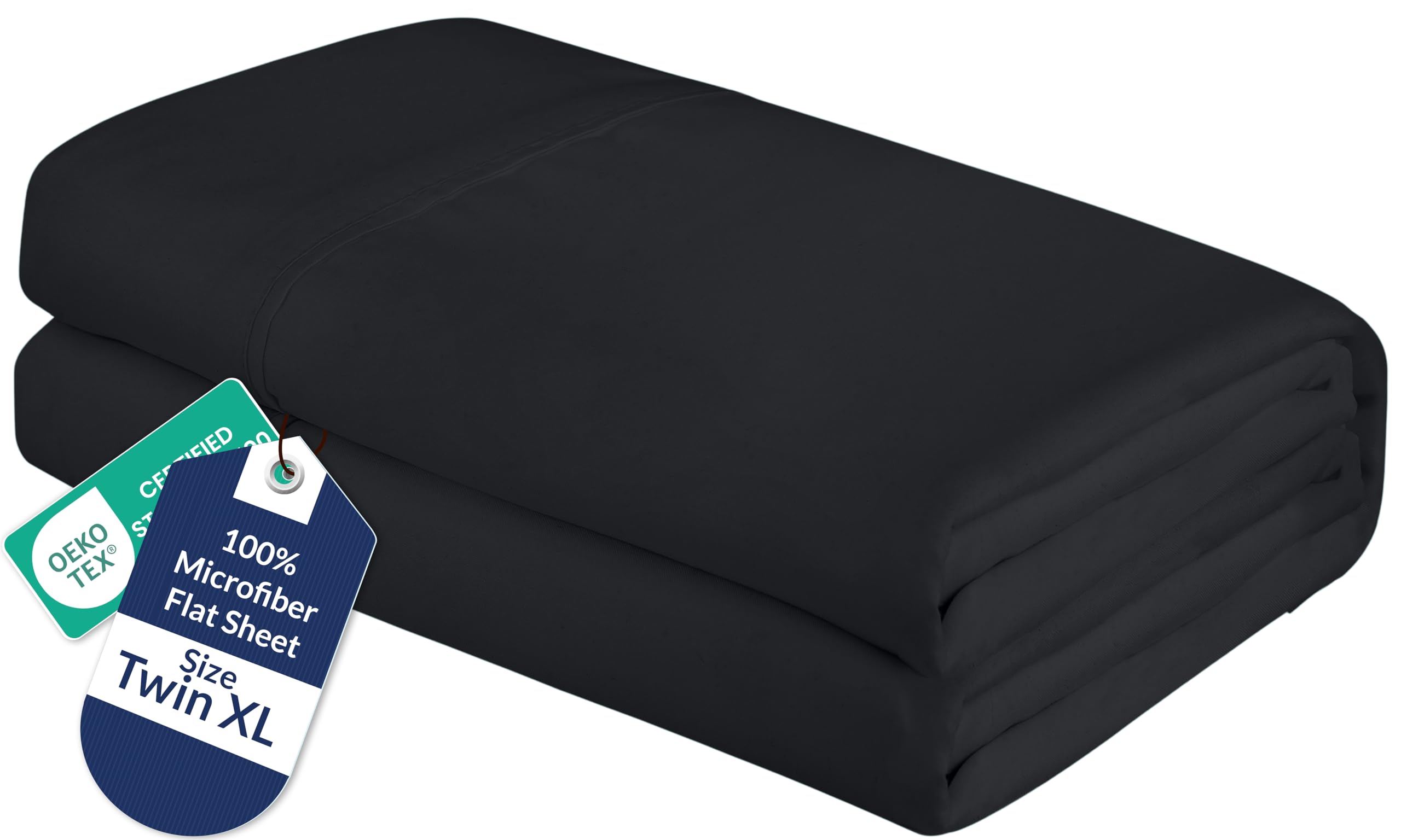 Royale Linens Twin XL Flat Sheet - Ultra Soft Brushed 1800 Microfiber Flat Sheets Only - Wrinkle Free & Stain Resistant - Hotel Quality Top Sheet for Bed (Twin XL, Black)