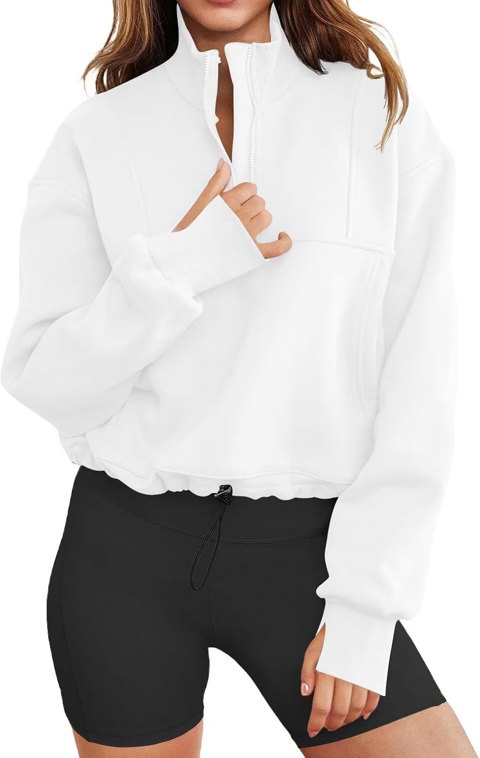 LEEDYA Women Long Sleeve Half Zip Sweatshirts Fall Oversized Trendy Hoodies Casual Thumb Hole Pullovers Y2k Clothes