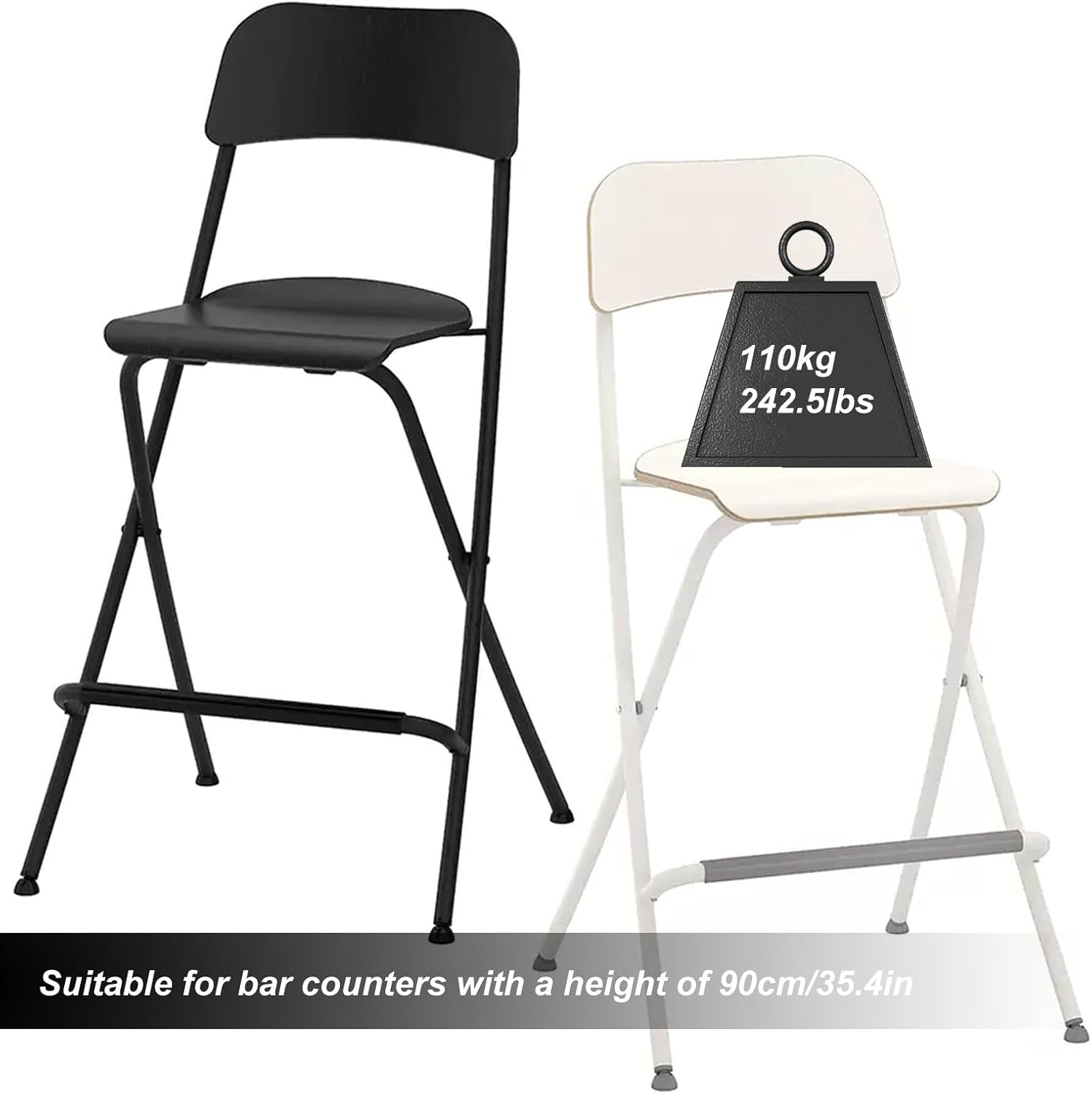 25 inch Folding Breakfast Stool with Backrest & Footrest, Height Tall Stool, Foldable High Chair for Kitchen Dining Room Office (Color : Black) (White One Size)