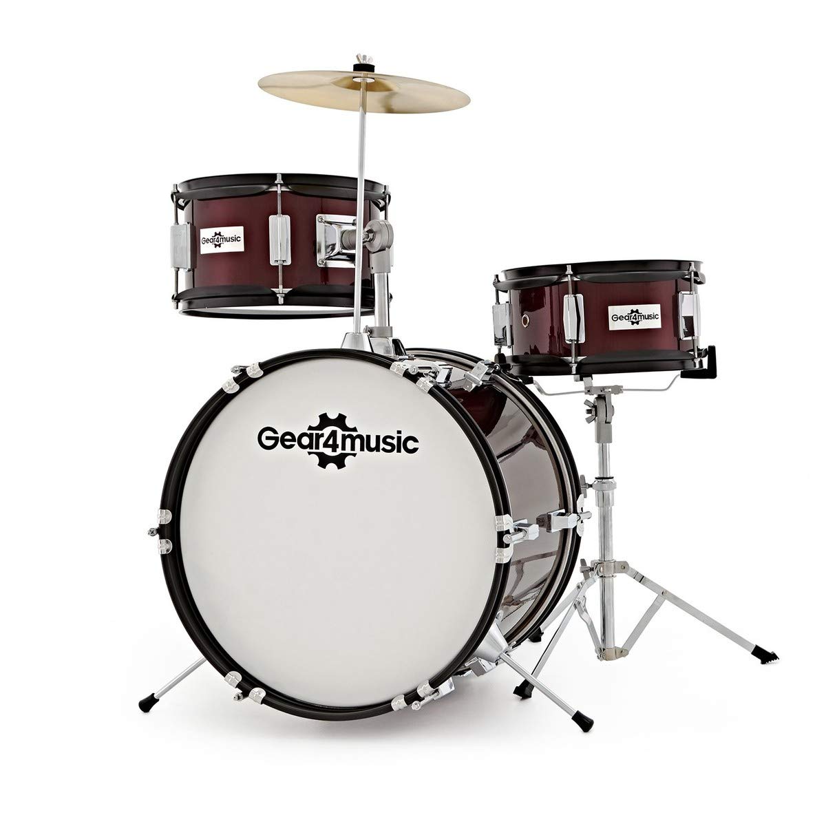 3-teiliges Junior-Schlagzeug von Gear4music weinrot