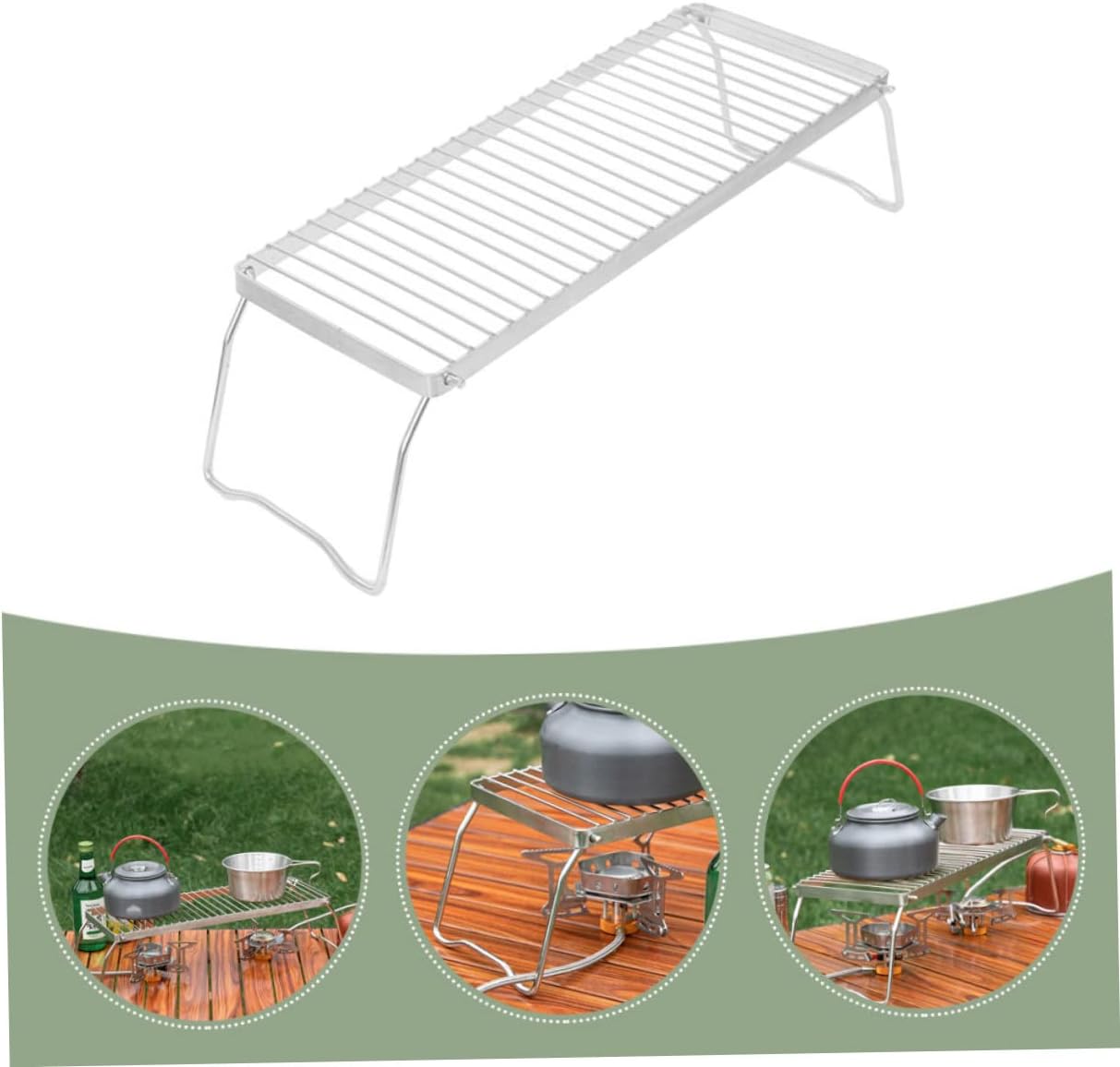 Folding Outdoor Furnace Head Frame Portable Stainless Steel Grate BBQ Rack Sturdy Grill Holder for Camping and Outdoor Cooking