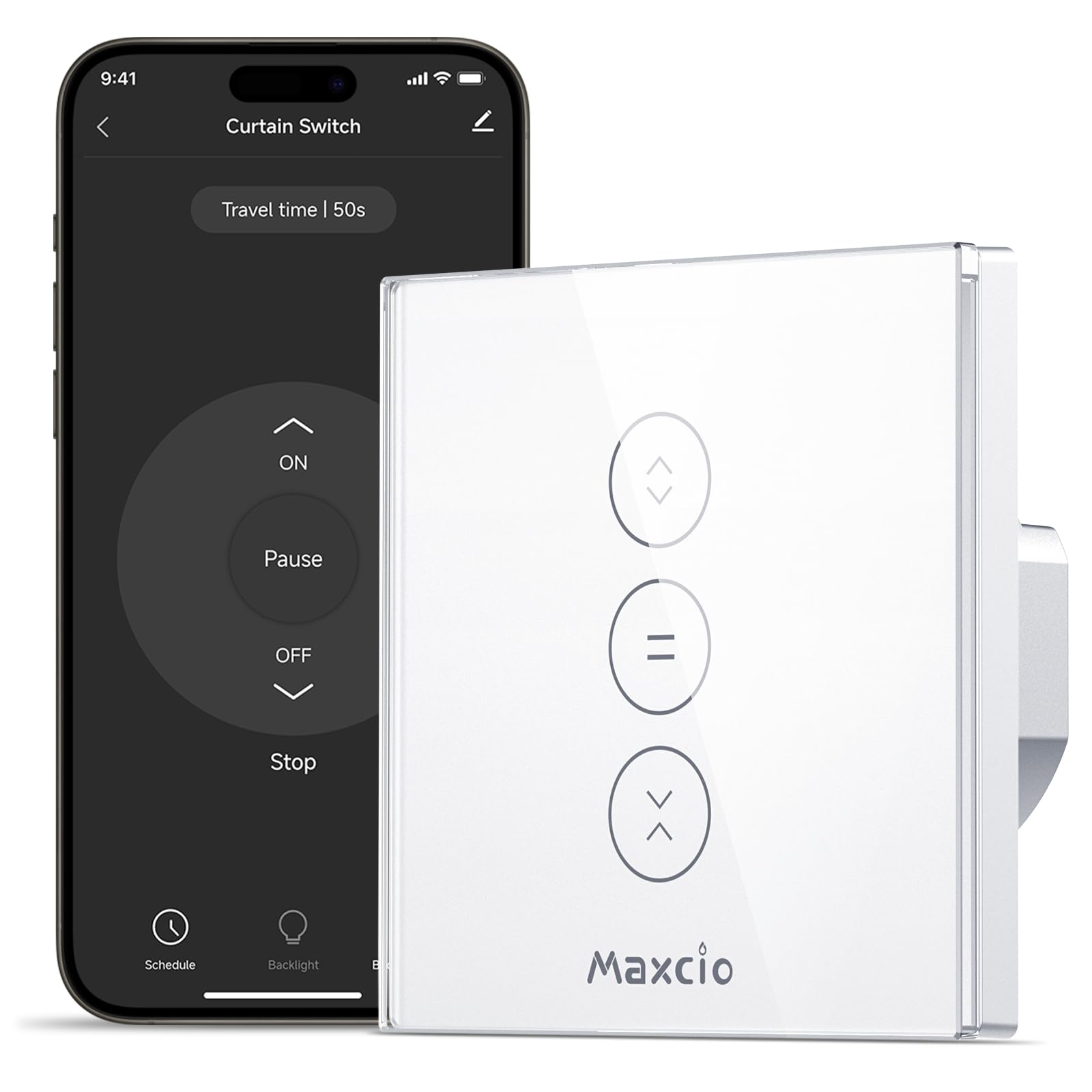【LED Controlable】Alexa Interruptor Persiana, Maxcio Interruptor Wifi Compatible con Alexa y Google Home, Control de APP, Control por Voz, Función de Temporizador, 2.4G WiFi【Necesita cable neutro】