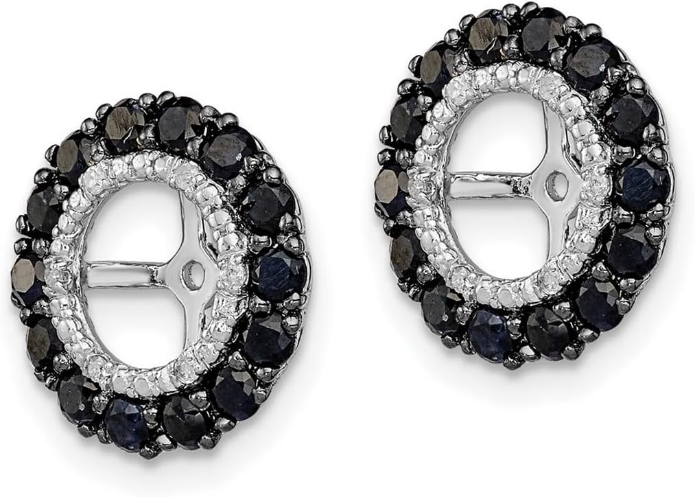 925 Sterling Silver Diamond and Black Sapphire Earrings Jacket 13x13mm Wide Earring Jacket for Women