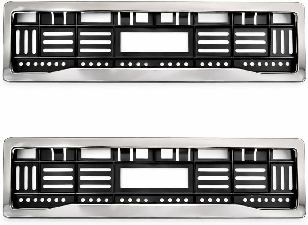 Luxury Chrome Number Plate Frame Set – Universal Fit Front & Rear Car Licence Plate Holder – 51.5 x 14.5 cm Standard Size – Durable & Rust-Resistant Chrome Lining