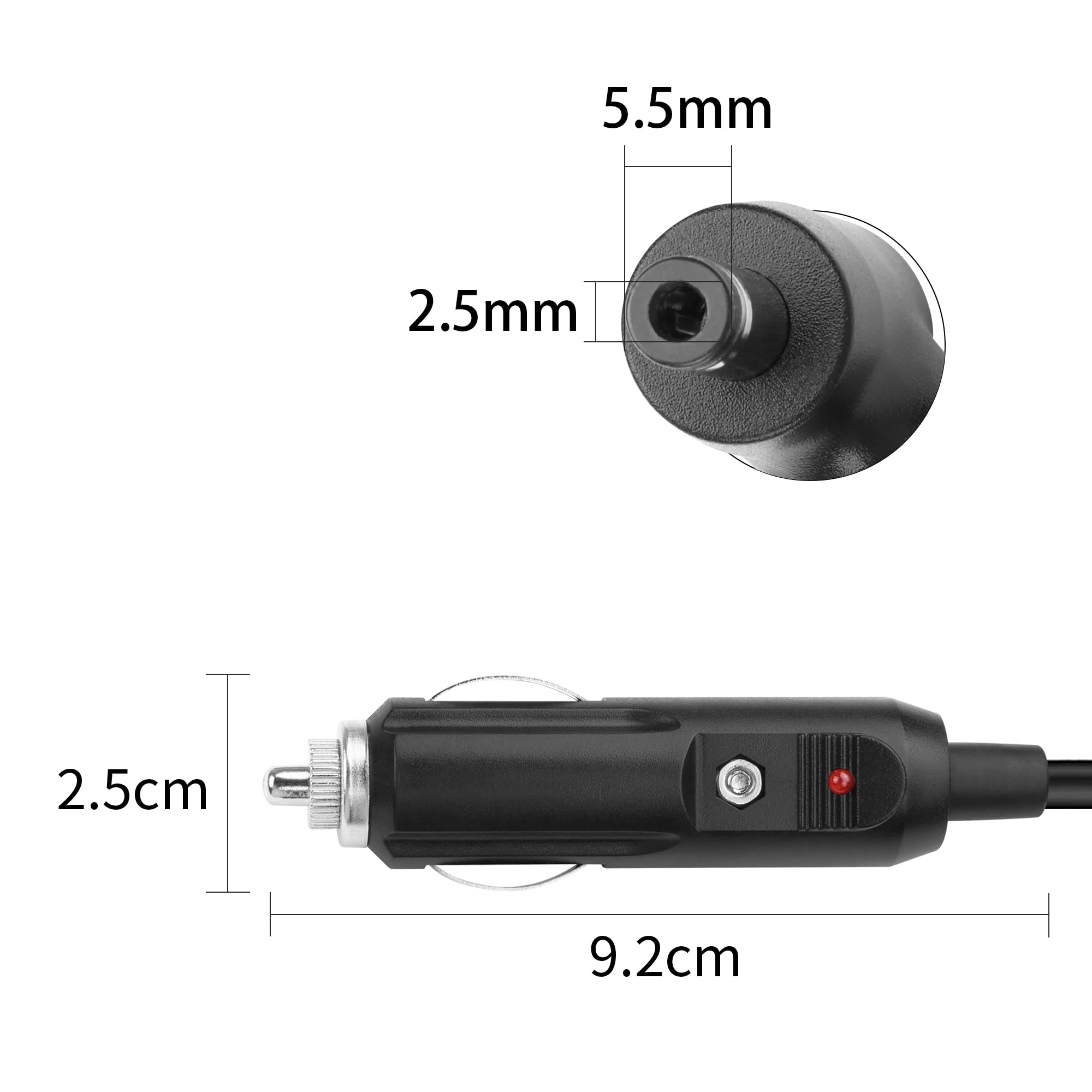 YAODHAOD Cavo caricabatterie da auto 12 V max 10 A 1,8 m, angolo retto DC 5,5 x 2,5 mm, 14 AWG, caricabatterie accendisigari per lettore DVD, router, GPS, fotocamera, CCTV