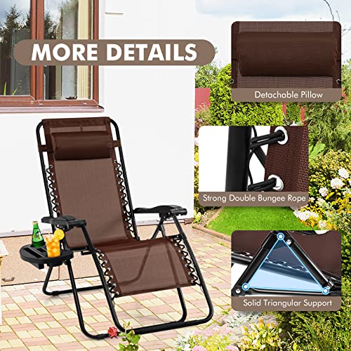 Image of Giantex 2 PCS Zero Gravity Chair, Outdoor Chaise Lounge with Cup Holder, Patio Folding Chairs Recliner for Yard Pool Lawn Balcony