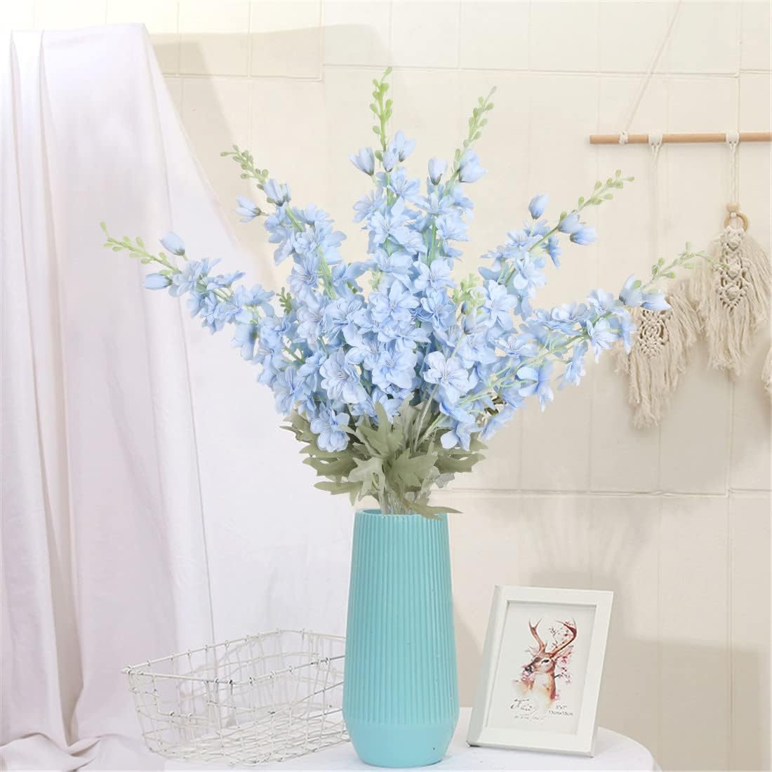 IPOPU 33.5 in Fake Flowers Delphinium Artificial Flowers Silk Flowers 6 PCS Light Blue Larkspur Artificial Flowers Long Stem Flowers for Tall Vase Home Wedding Party Decor (Light Blue) - Image 5