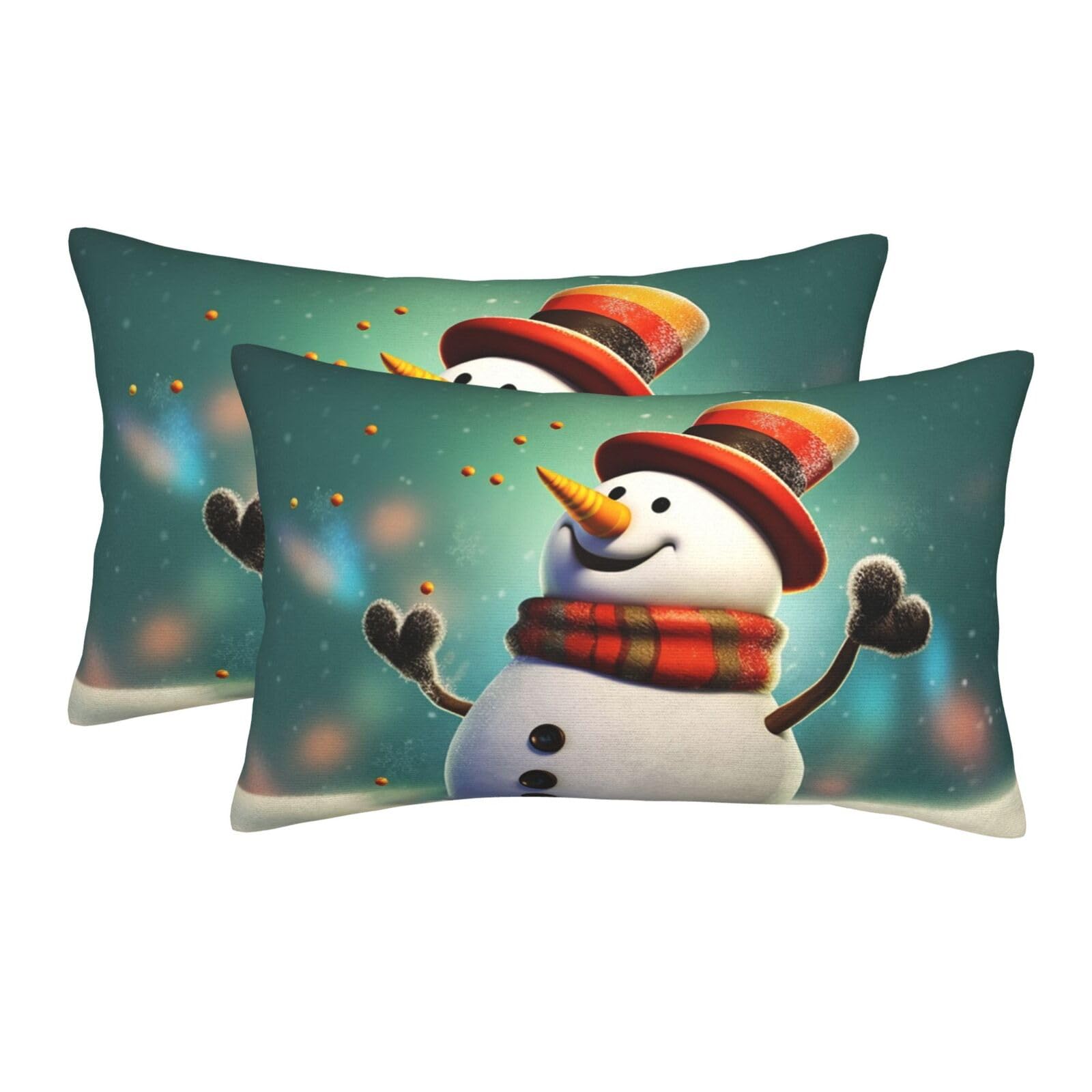 2 Pack Standard Size Pillow Cases for Hair and Skin Soft Breathable Pillow Case Covers with Hidden Zipper Funny Snowman Pillowcase 14"x20" Pillow Cover for Sleeping Gift