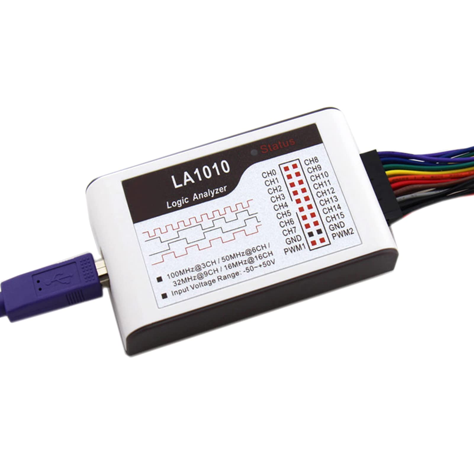 Logic Analyzer 16 Kanal 100MHz Abtastrate USB -basierte Logikanalysator mit Kabeln und Anschlüssen für Daten Echtzeit Hochladen TXT CSV- und BIN