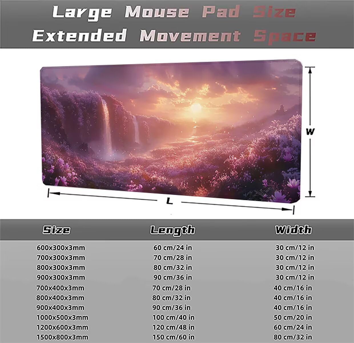 Tappetino per Mouse Gaming XXL 1200x600x3mm– Ufficio Mousepad Grande – Migliora la Velocità e la Precisione Tenuta Stabile Sottomano per Ufficio e Casa Accessori Scrivania Paesaggio PjY15301 N-U