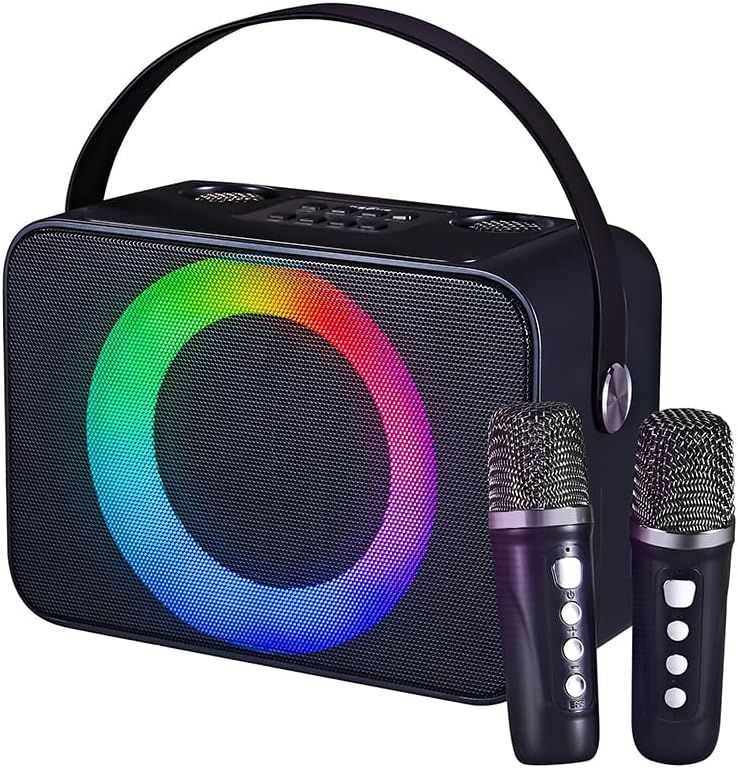 Karaoke Machine for Kids Portable Karaoke Speaker with 2 Wireless Microphones, USB/TF Card Compatible,PA System, mini Karaoke Machine for Family Gatherings/Meeting/Outdoor Activities (Black)
