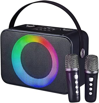 Karaoke Machine for Kids Portable Karaoke Speaker with 2 Wireless Microphones, USB/TF Card Compatible,PA System, mini Karaoke Machine for Family Gatherings/Meeting/Outdoor Activities Black