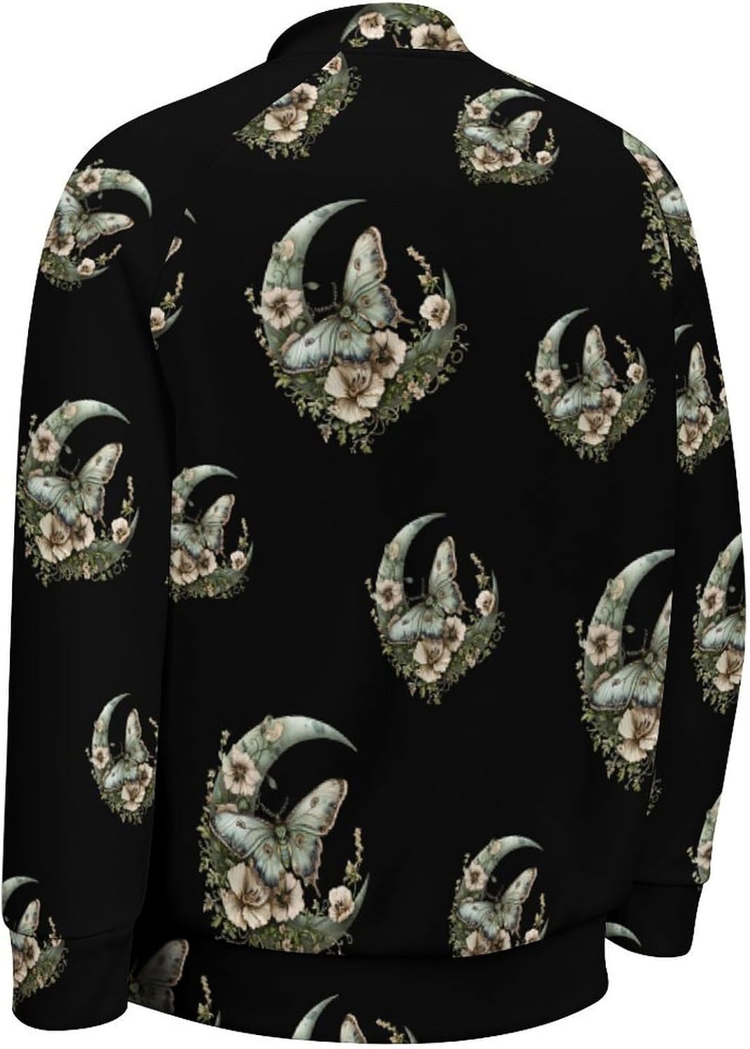 Moth Moon Flowers Novelty Men's Baseball Jackets Causal Sweatshirt Button Top Long Sleeve Coat
