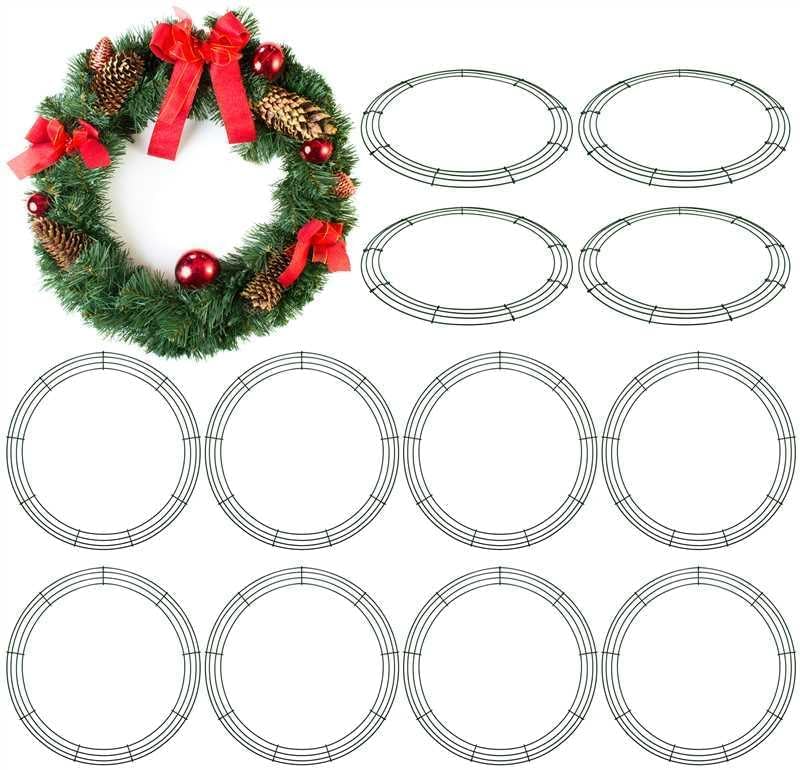 aodaer 12 pack 18 inch wire wreath frame, christmas dark green wire wreath ring, round metal diy floral crafts wreaths for halloween new year holiday valentines day decorations 12 18inch