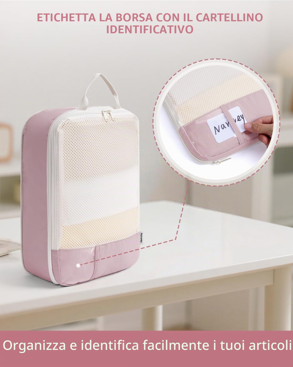 Narwey Organizer Valigia 6 Pezzi Packing Cubes Compression, Organizer Valigia Viaggio Compressione Salvaspazio, Viaggio Accessori Utili per Vestiti Scarpe Deposito per Viaggiare (Combinati)