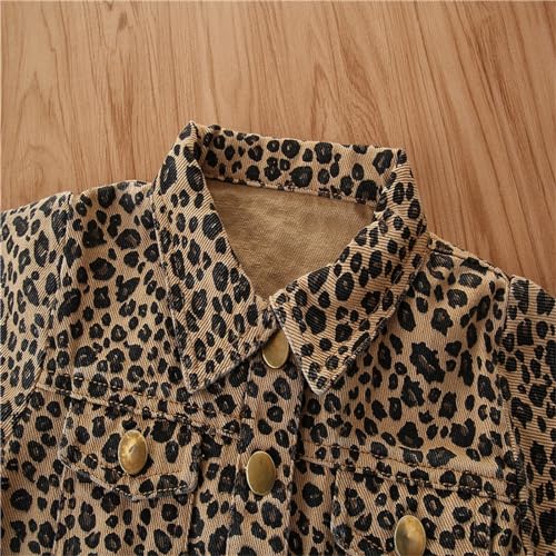 Children's Spring Denim Jacket Baby Girl's Leopard Print Single breasted Coat3