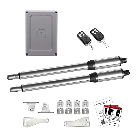 JUJIANG C01 Automatic Gate Opener with Remote Complete Kit for Swing Gate Up to 440lb 12FT per Arm, Electric Gate Openers Light Duty Dual Swing Gate Openers Automatic Gate Motor 40W AC Powered