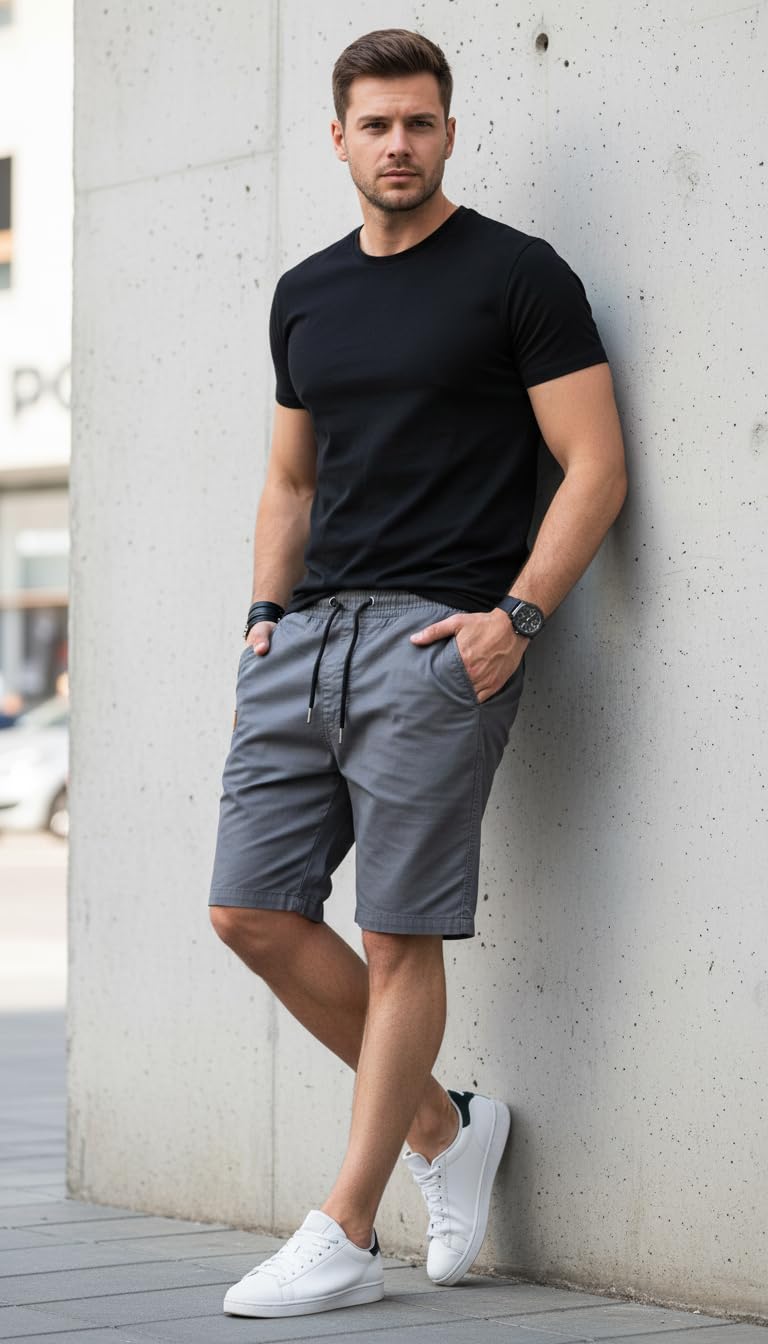 Pantalones cortos casuales para hombre, pantalones cortos de golf de sarga elástica de algodón con cordón para verano, playa, verano — view 3