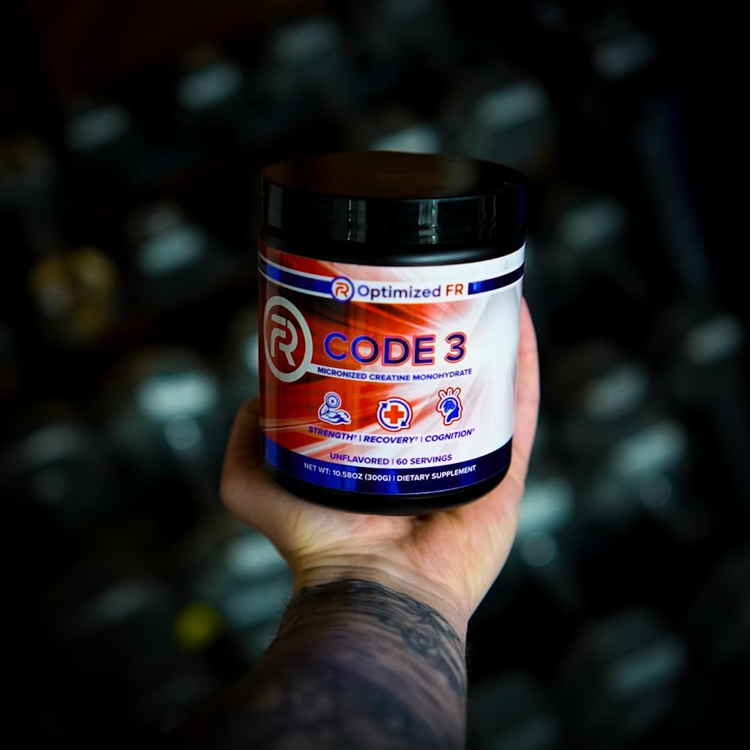 Code 3 Micronized Creatine Monohydrate, 5g Per Serving, Unflavored, 60 Servings (2-Month Supply), for First Responders
