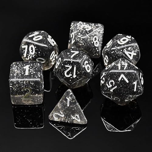 Miniatura 5 de LaoChoes 7 dados, dados de juego DND Dungeons and Dragons, MTG Magic The Gathering, dados de juegos de mesa y juegos de rol (negro)