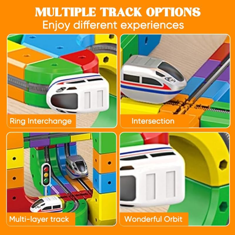 Miniatura 3 de Saker - Juego de tren eléctrico para niños, pista de construcción de fusión mágica con carga USB, más de 100 piezas de juguetes ferroviarios con