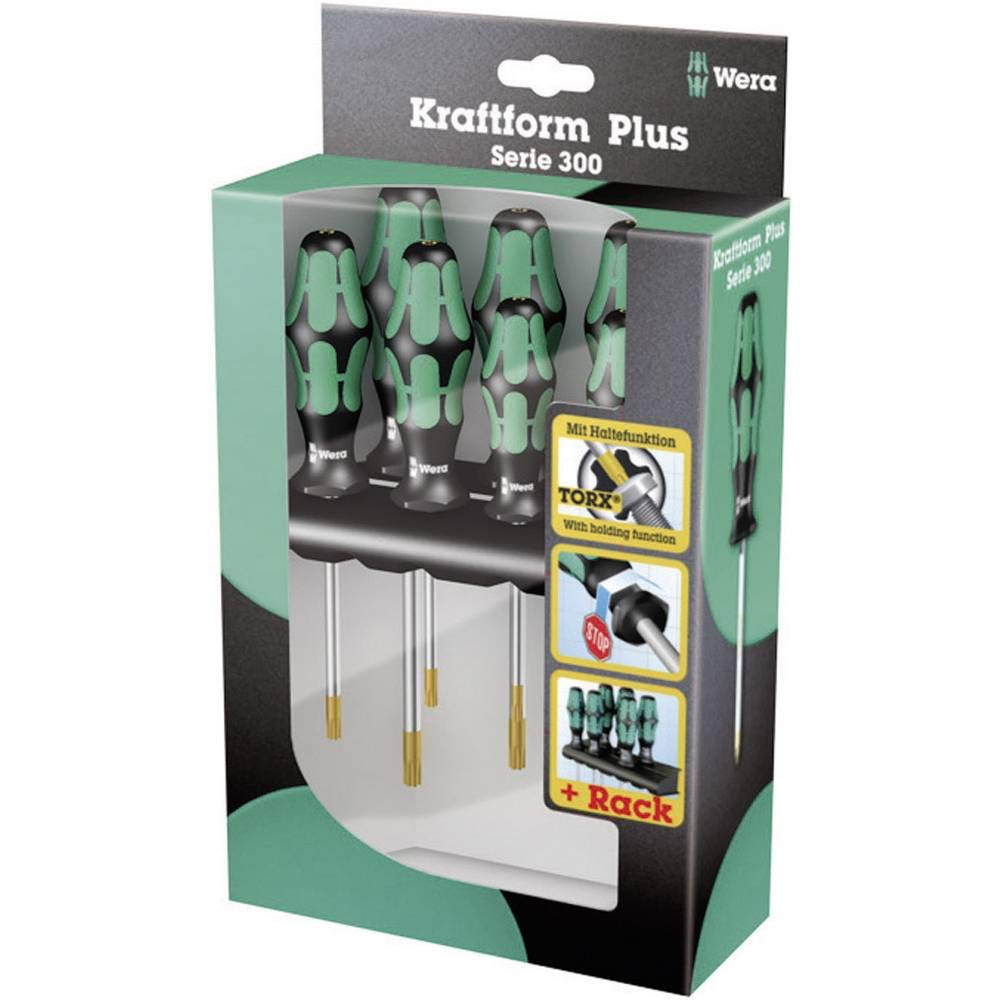 Wera, 367/7 TORX HF Assortimento di giraviti Kraftform Plus con ritegno vite + rack, 7 pezzi