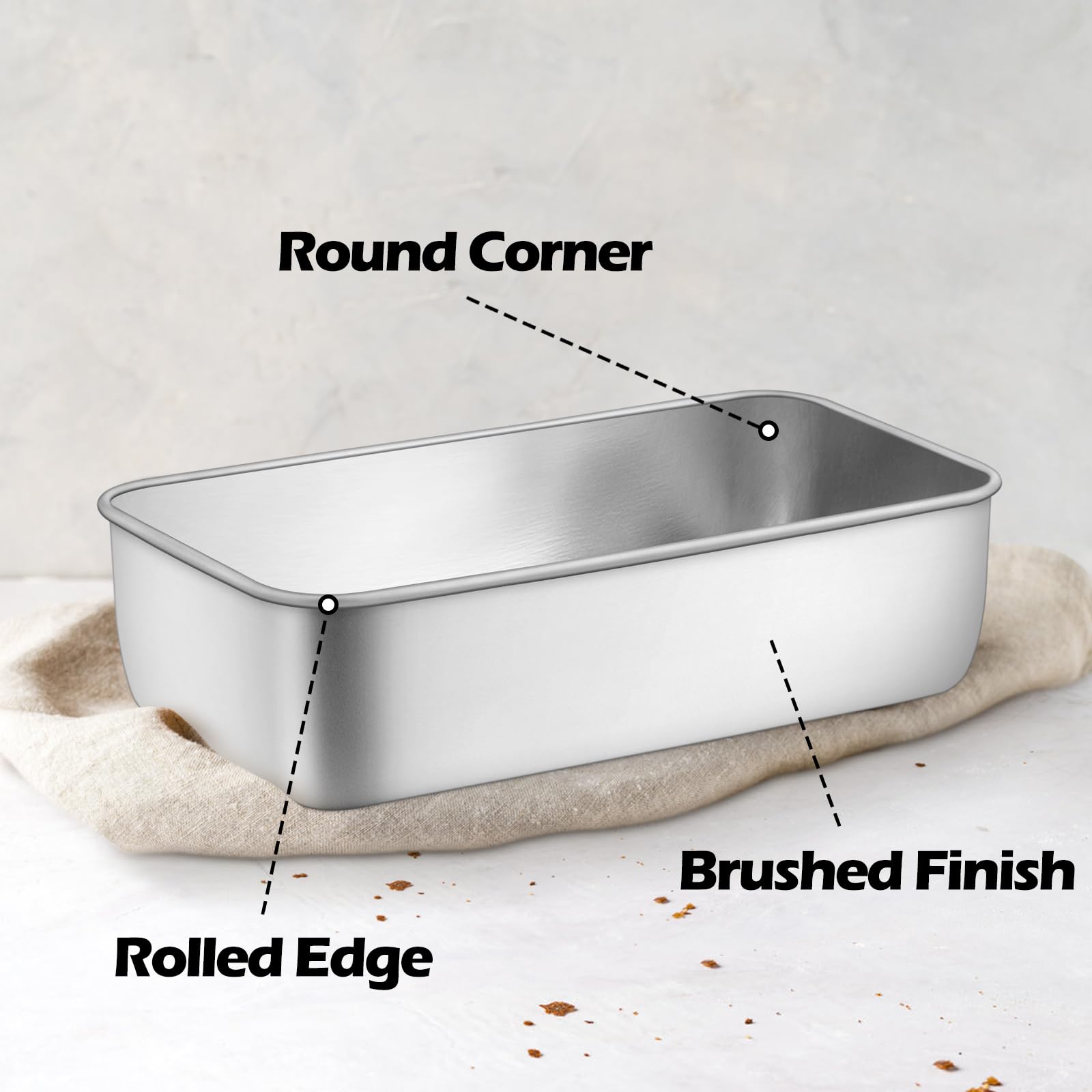 Leonyo Set di 6 teglie da pane in acciaio inox resistente, per polpettone, torte, brownie, lasagne, lavabili in lavastoviglie e utilizzabili in forno