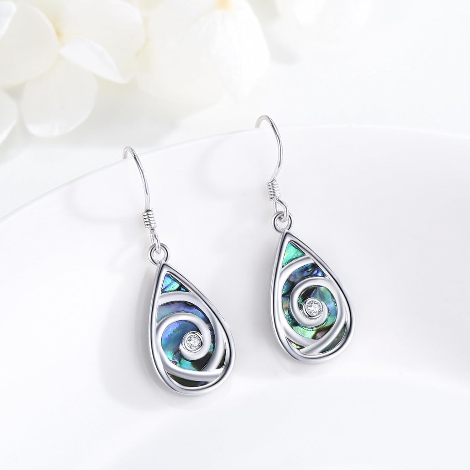 TANGPOET Abalone Shell Earrings for Women 925 Sterling Silver Swirl Hook Dangle Drop Earrings, Vacation Beach Jewelry, Gifts for Mothers Day Christmas Birthday - Image 4