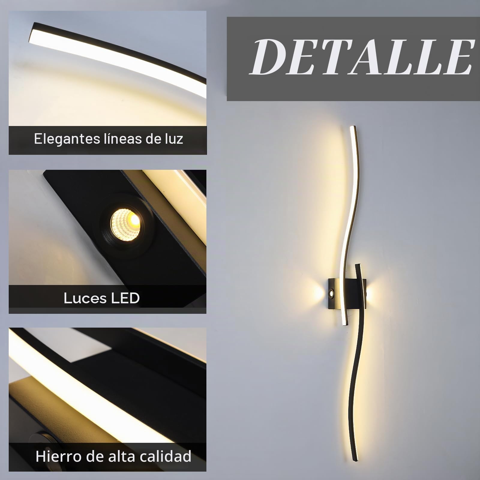 Largo 100Cm Aplique Pared Interior,Negro Líneas Led Lampara De Pared 3000-6000K Traer Dimmer,Moderna Luz De Lampara Pared De Aluminio Para SalóN Escalera Pasillo Corredor Stairwill Batomin