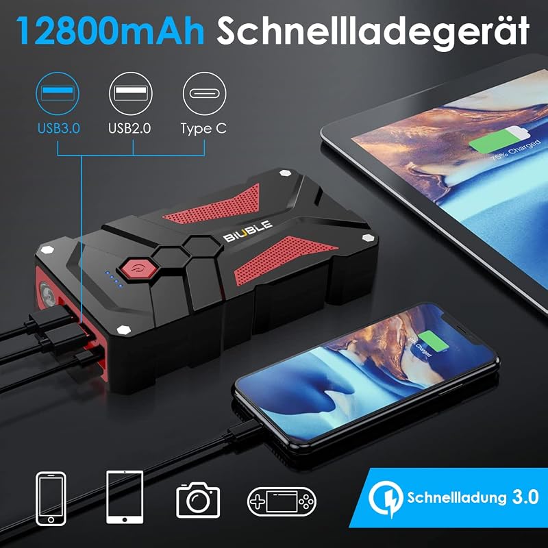 BIUBLE 5000A Autó Bikázó Indítósegéd 12V Powerbank LED Lámpával Benzin Dízel Járművekhez Motor SUV ATV Fűnyíró