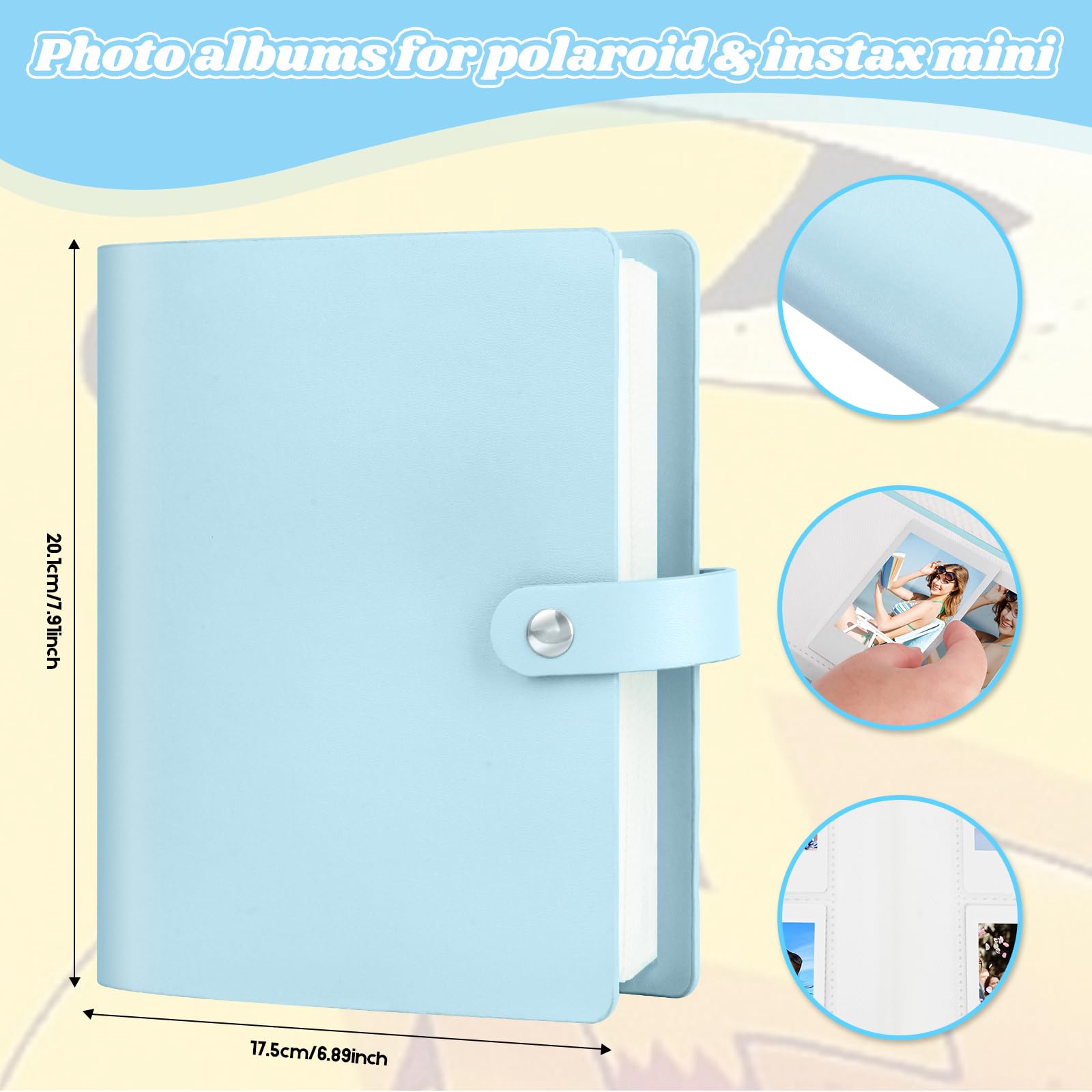 Ruibytree Fotoalbum 320 Kieszonek do Instax Mini & Polaroid 2x3 Cali, Nieb | Okładka skóry PU, bezkwasowe przezroczyste strony, kieszonki boczne, łatwy podgląd zdjęć instant, karty kolekcjonerskie 6×9cm