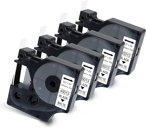 Miniatura 10 de Paquete de 2 cintas de etiquetas D1 45021 compatibles con etiquetas Dymo D1, blanco sobre negro, 0.472 in 12 pulgada x 23 pies, repuestos para