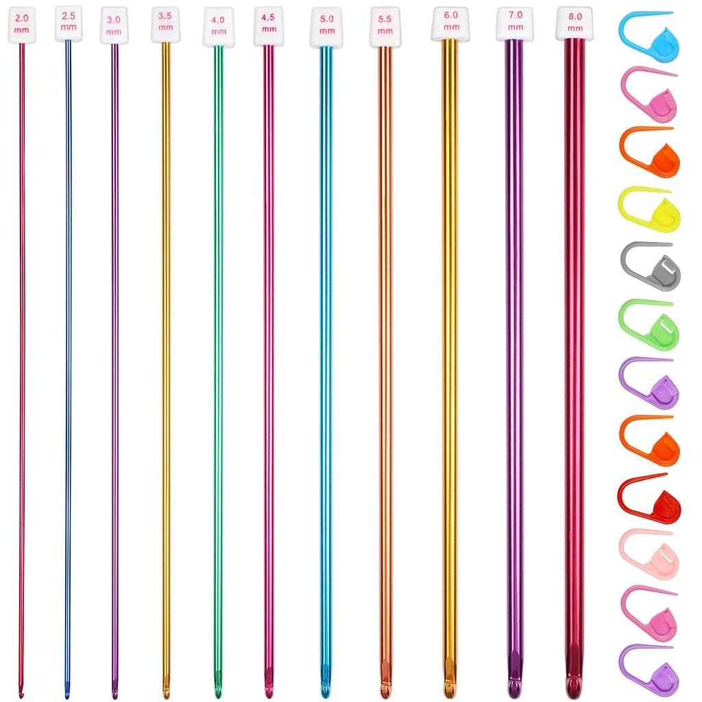 ZGTSCrochet Hooks Set,11PCS Multicolor Aluminum Knitting Needles Kit with Ergonomic Grip Handle Crochet Needles Kit with Stitch Markers for Beginners and Professionals