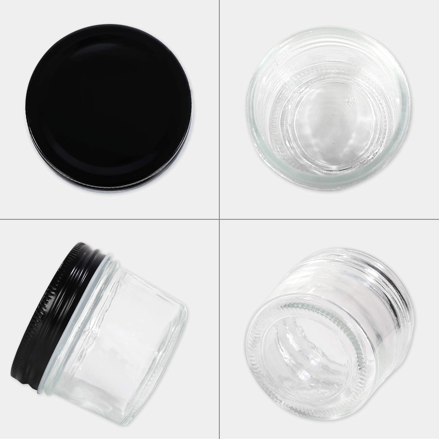 CycleMore 4oz 20 Pack Clear Glass Jars With Black Lids, Small Wide Mouth Mason Jars Round Canning Jars Spice Jars for Honey, Jam, Herb, Wedding Favor, Kitchen Storage