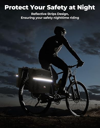 Miniatura 6 de KEMIMOTO Alforjas para bicicleta con cubierta para lluvia, bolsa impermeable de 34 L para sillín de bicicleta para estante trasero, almacenamiento