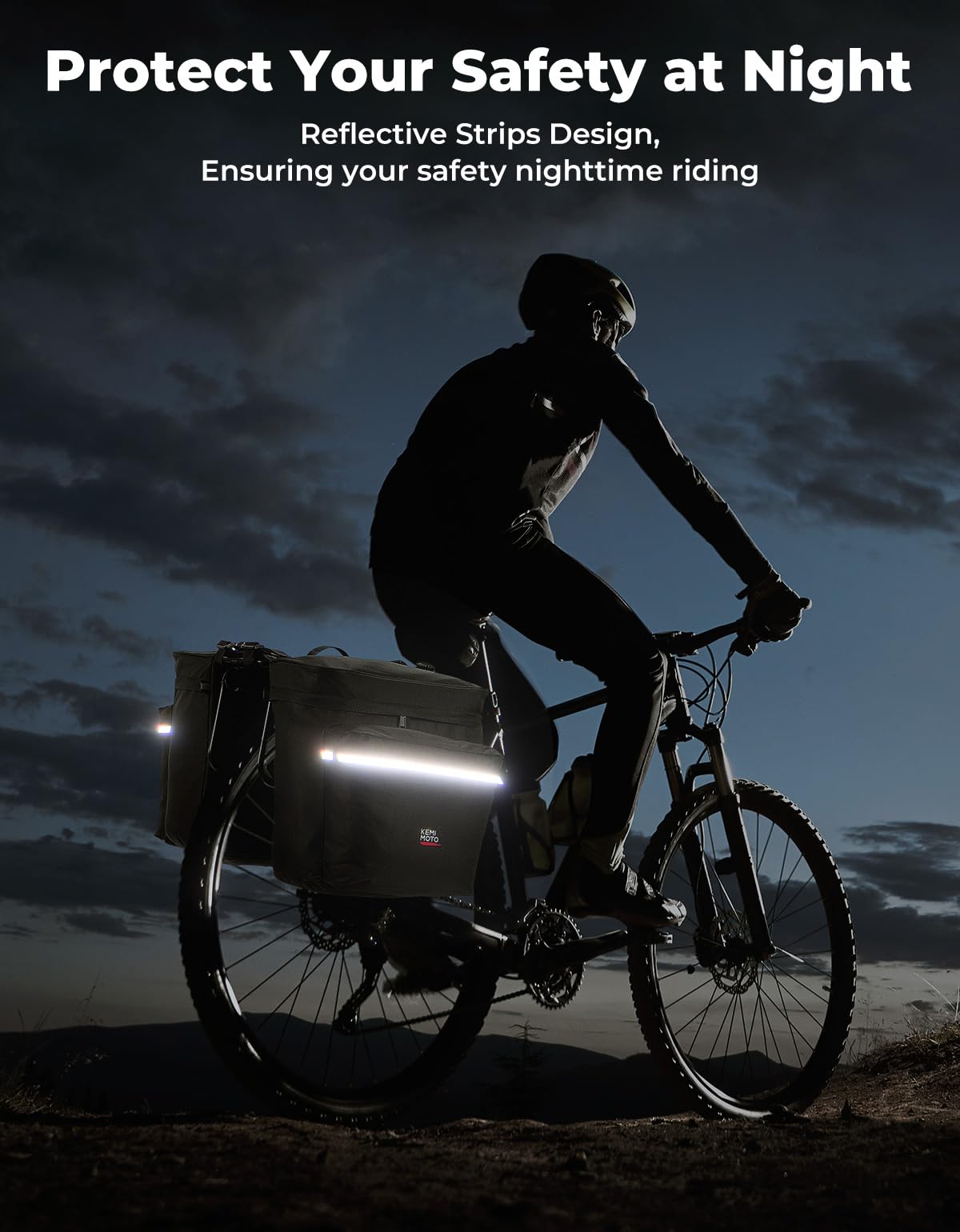 KEMIMOTO Bike Bag Panniers with Rain Cover, 34L Waterproof Bicycle Saddle Bag for Rear Rack Mountain Biking Bags Storage, Ebike Accessories for Commuter Grocery Shopping Travel Carrier, Black