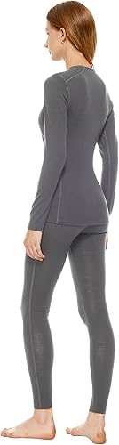 Miniatura 4 de Adeptwool Ropa interior térmica de lana merina para mujer, con cuello redondo, parte superior e inferior