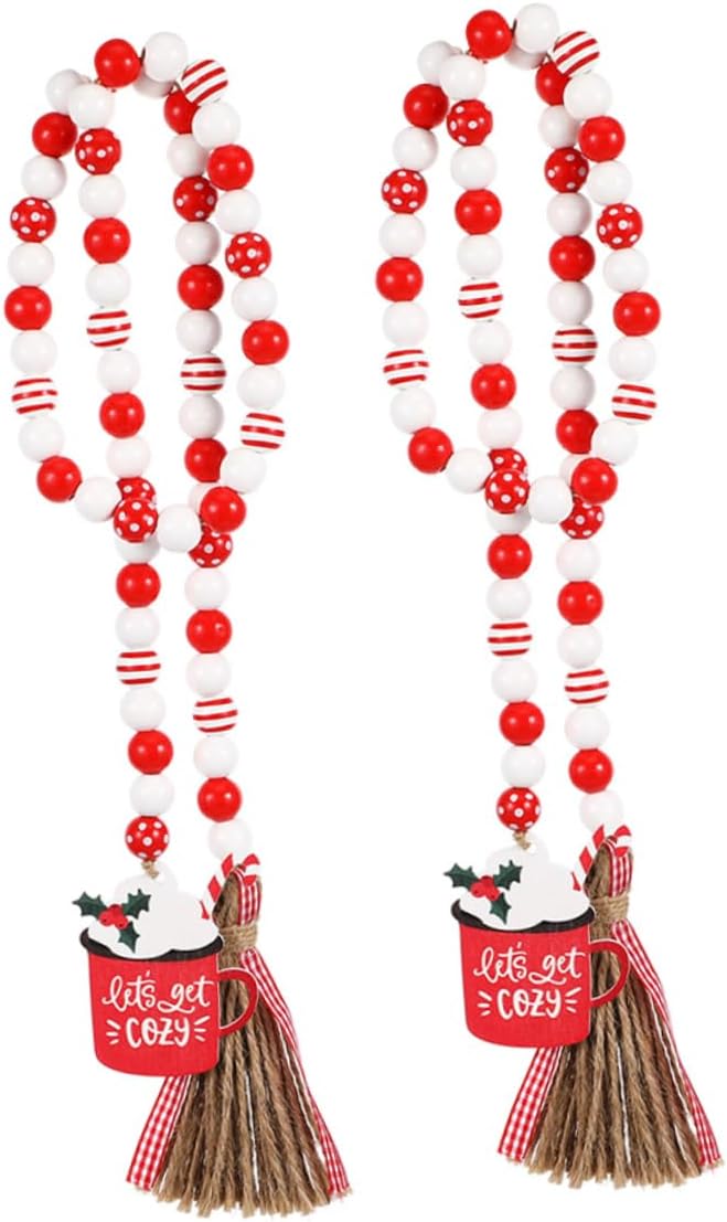2pcs Wooden Bead Tassel Garland Decorative Beaded Tassels String for Party Christmas Decor Rustic Bead String Home Ornament