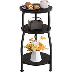 Small Round Side Table 3-Tier End Table with Storage Shelf Slim Sofa Table Coffee Table Sturdy Easy Assemble