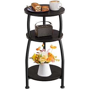 Small Round Side Table 3-Tier End Table with Storage Shelf Slim Sofa Table Coffee Table Sturdy Easy Assemble